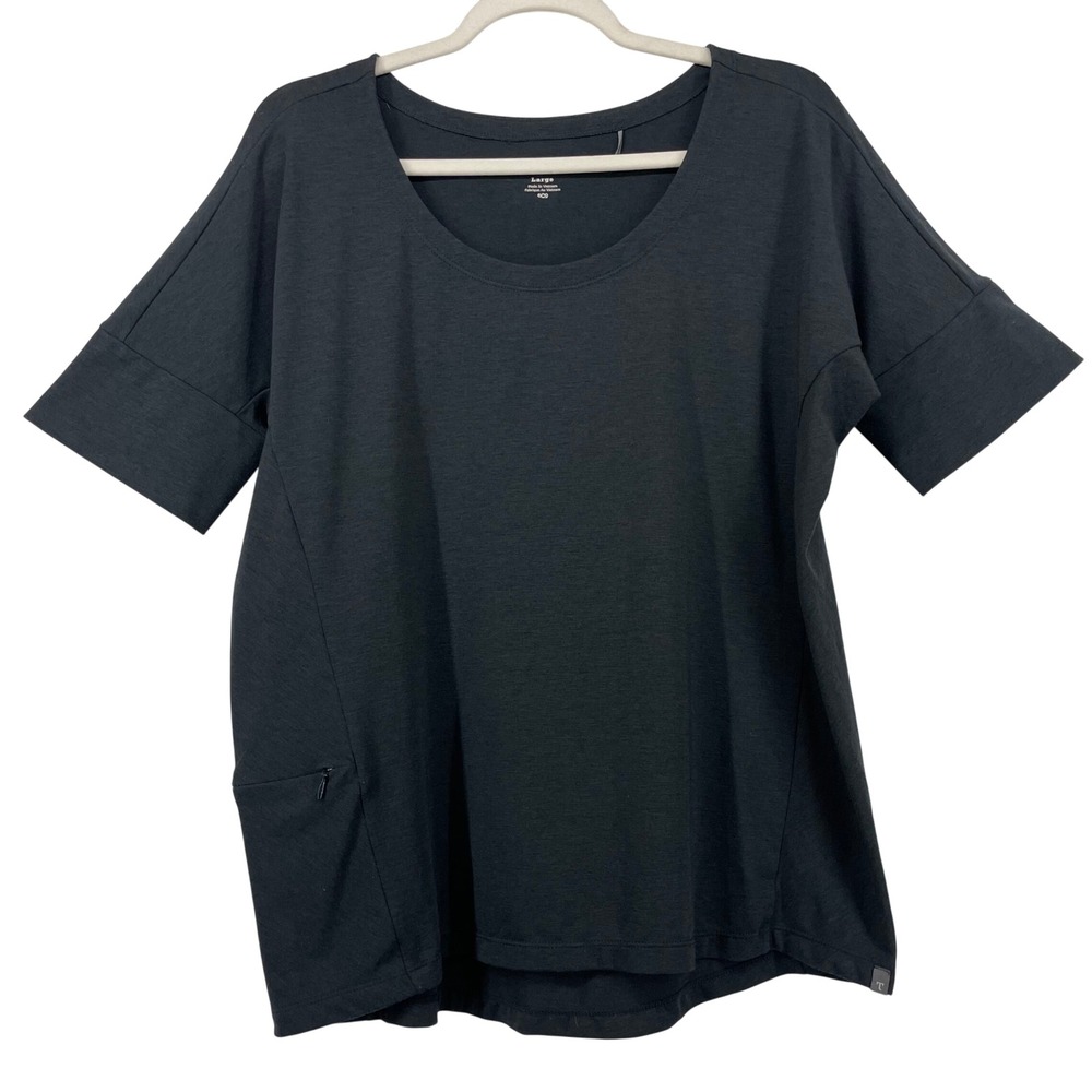 Toad&Co‎ Size Large T-Shirt Black Eco Tencel Blend Side Zip Pocket Relaxed Fit